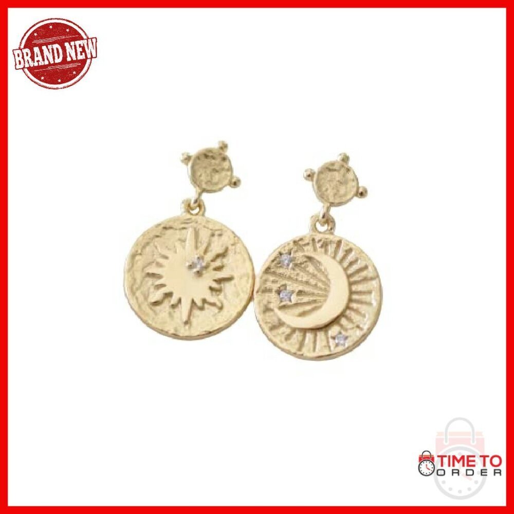 Sterling Silver Gold Plated Sun Moon Mismatch Drop Earrings 10mm